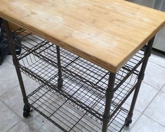 Rolling Wire Butcher Block With Storage
