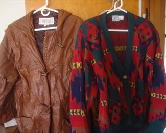 Leather coat, new sweater