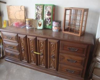 Oak dresser, animated Santa and Mrs. Claus