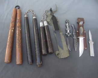 Nun chucks, hunting knives