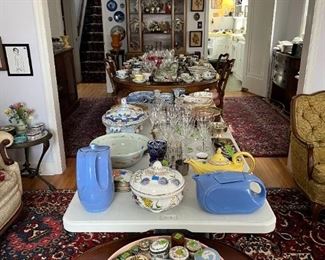 Persian rug and tons of china and glassware