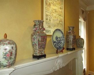 Two pair of older reproduction Oriental jars.  Bosh platter.