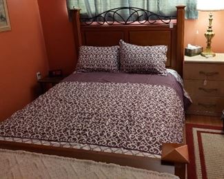Full SIze Bed, Nightstand, and Lamp
