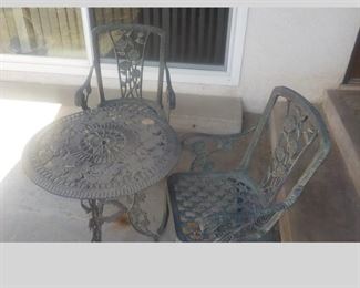 Heavy Metal Patio Table and 2 matching Chairs
