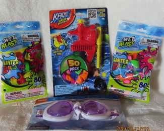 4 Summer Time Items-Kaos Water Ballon Filler-2 Wet Blast Balloons Pkg-Goggles 
