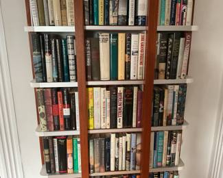 Custom Bookshelves measure 88” tall, width varies from approximately 36” to 45”, depth varies from 7” to 13”.