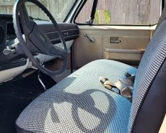 Interior of Chevy Truck including new seat upholstery and new dash