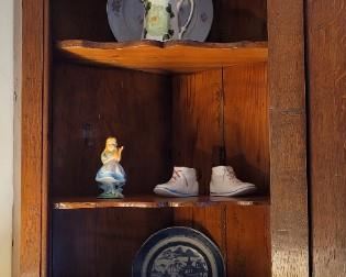 Vintage hanging wall cabinet with original key, contents sold separately