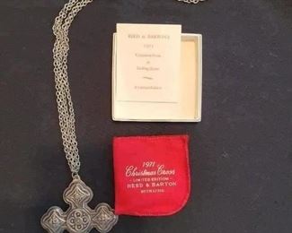 Reed and Barton 1971 Sterling Silver Christmas Cross with original box, pouch, and Certificate of Authenticity 