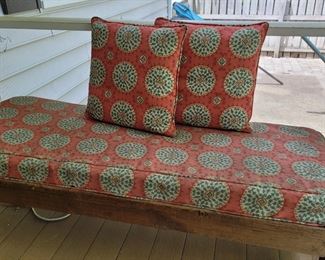 Rustic daybed-bench with cushion and two pillows