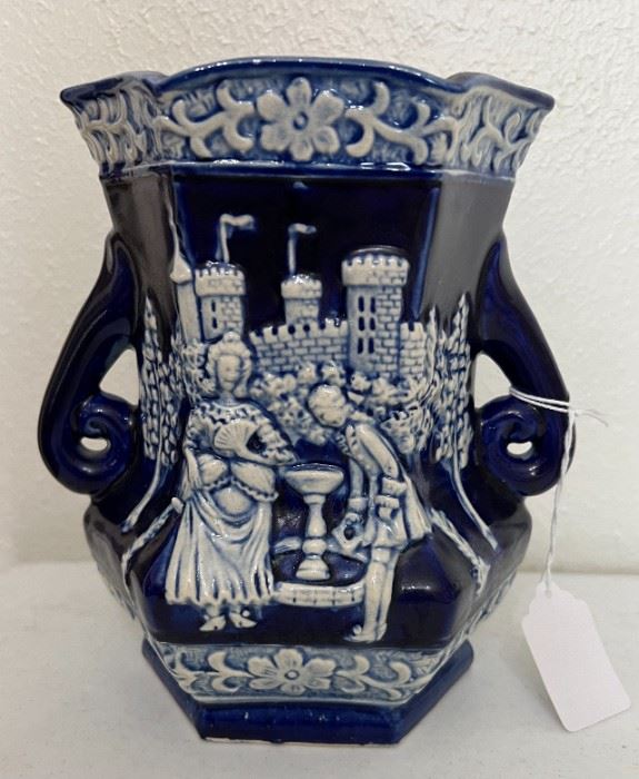Antique Royal Blue/White Castle Scene Vase. Dimensions: 8.5" H x 7.5" W                                                        $40 or Best Offer. 