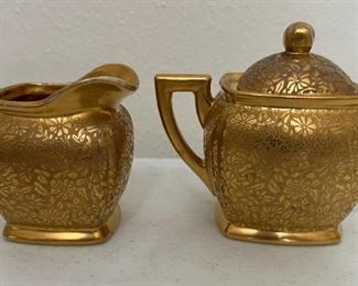 Pickard Rose & Daisy Gold Embossed Porcelain Sugar & Creamer Set.  $20 or Best Offer. 