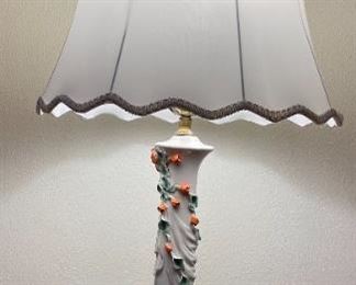 Vintage Table Lamp White Coral Floral Ceramic Large w/Shade Estate MCM. Measures 36" tall with shade and 5" diameter at the base.                                                              $200 or Best Offer. 