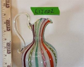 LIJ002 Rare Murano Zanfirico Rainbow Ribbon Glass Ewer Vase