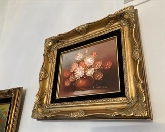Gold Ornate Black Rim Framed Floral Painting