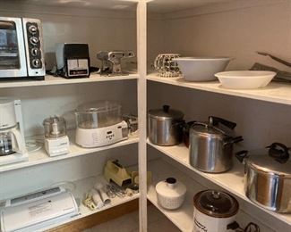 Assortment Of Mini Kitchen Appliances, Pots, Slow Cookers, And Glass Bake Dishes