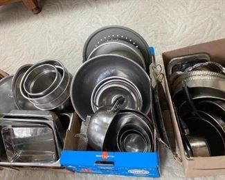 Assortment Stainless Steel Mixing Bowls, Baking Dishes And Variety Of Square & Round Containers