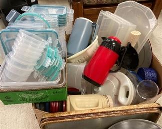 Snap-On Plaster Storage Container Set, And Assortment Of Plastic Containers & Plastic Kitchen Wares