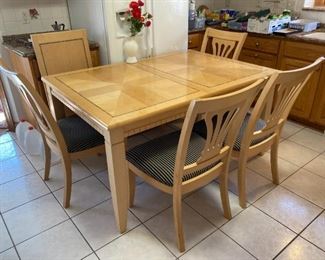 Ashely Classic Inlay Table & Upholstered Chair w/ Leaf Set