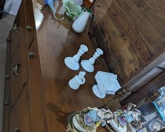 Milk Glass, blown glass vases