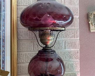 (2) purple glass lamps