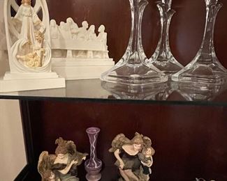 angel figurines, crystal candlesticks