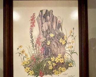 Signed print "Cardinal Flower and Tickseed-Sunflower"