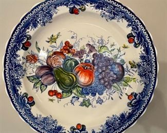 large blue and white transferware charger