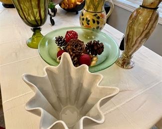 art glass, onyx vase, pottery handkerchief vase