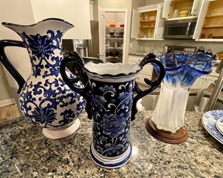 and more blue and white vases