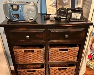 storage cabinet, 2 drawers, 4 baskets, cell phone accessories, tablet accessories