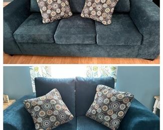 Beautiful blue sofa and matching love seat