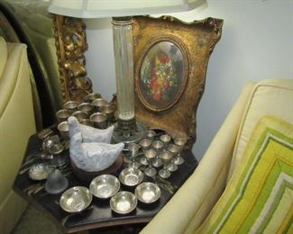 Pawley silver bowls, cups, birds, etc