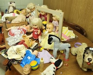 Stuffed animals, some with straw, think knickerbocker tag and Lady and the Tramp dog . All are vintage.