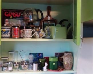 teapots, Danish cheese board, Franciscan tea pot, single salt or pepper shakers. 