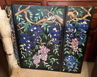 Stained glass fireplace screen