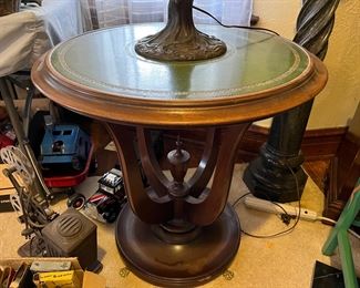 Leather topped round side table