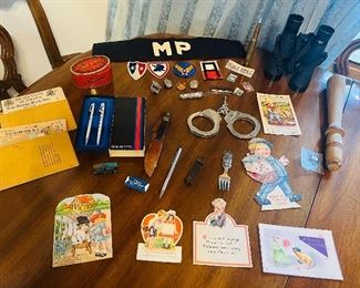 Military, Real Handcuffs & vintage holiday cards 