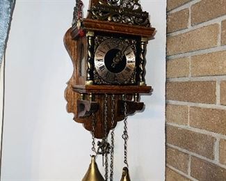 Wall Mount Grandfather Style Clock - Made In Holland. Excellent working condition 