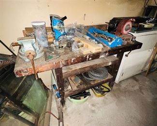 Shop Table, Vice & Hand Tools 