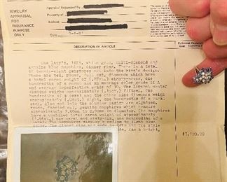 14kt White Gold Diamond and Sapphire Cluster Ring with Apprasial 