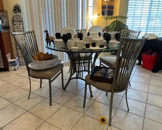 Johnston Casuals Post Modern Wrought Iron Dining Table and Four Chairs, Handcrafted in North Carolina