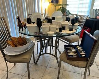 Johnston Casuals Post Modern Wrought Iron Dining Table and Four Chairs, Handcrafted in North Carolina
