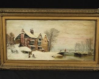 Antique Snow Scenery 1800's Painting