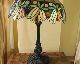 Leaded Stain Glass Lamp, Brass Base 1914
