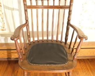 Antique Wood Chair with Leather Seat