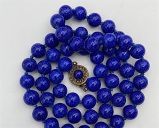 Speckled Blue Glass Bead Necklace 22 Inch 925