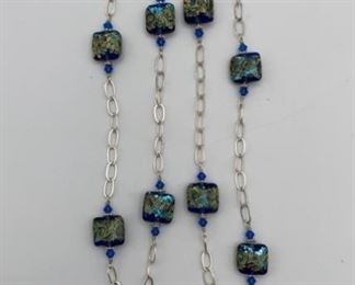 40 Inch Sterling 925 Chain Art Glass Beads