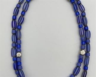 Blown Art Glass Bead Beaded Necklace 31 Inch