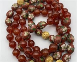 Carnelian and Cloisonné Beaded Necklace